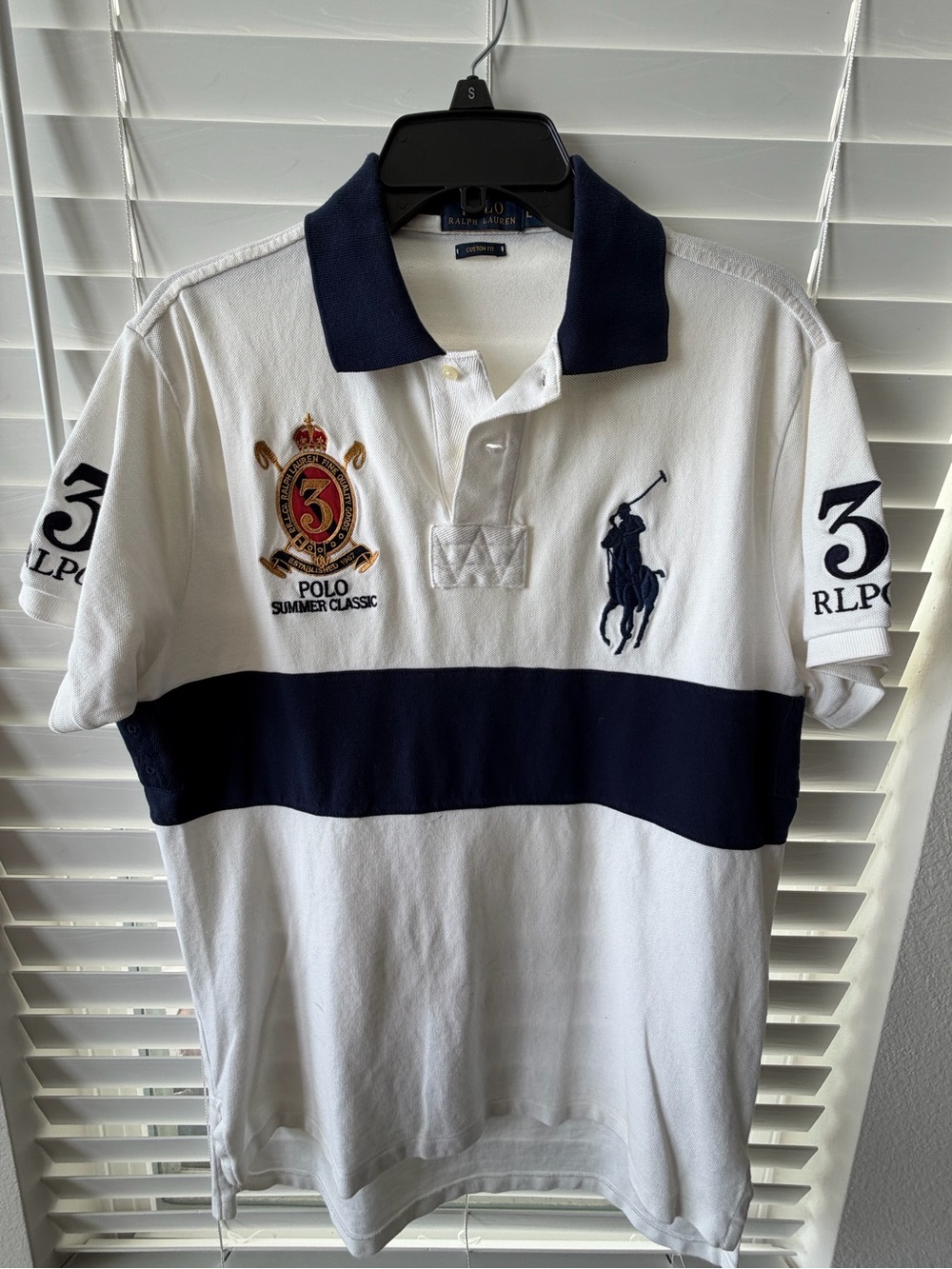 Polo by Ralph Lauren White & Navy Striped Crest Rugby Polo